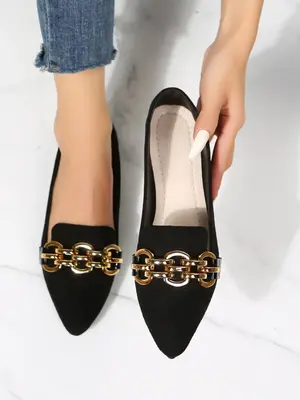 Women's Fashion Chain Decorated Slip on Flats, Casual Versatile Pointed Toe Flat Shoes for Daily Wear, Lightweight Breathable...