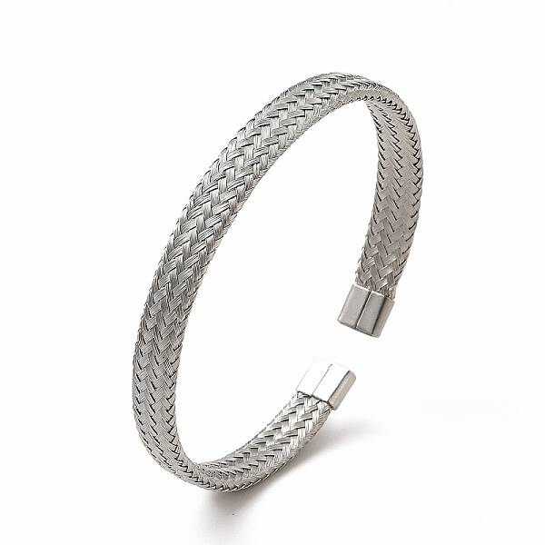 Non-Tarnish 304 Stainless Steel Mesh Chains Shape Open Cuff Bangle for Women