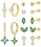Gold Flat Back Stud Earrings Hoops Set Surgical Stainless Steel Dainty Cartilage Earring Pack for Women