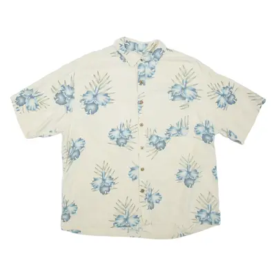 ISLAND REPUBLIC Mens Shirt Beige Silk Floral 2XL