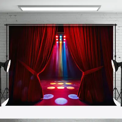 Red Curtain Colorful Spotlight Stage Photo Backdrop