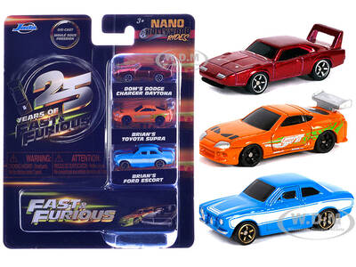 Fast & Furious 25th Anniversary 3 piece Set #2 Nano Hollywood Rides Diecast Model Cars by Jada