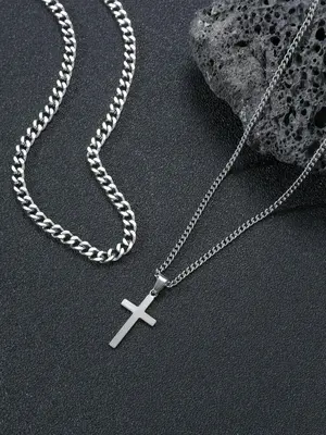 2024 Punk New Cross Pendant Necklace for Men, New Stainless Steel Matching Necklace Jewelry, Vintage Chunky Chain Necklace fo...