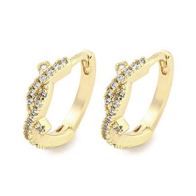 Brass Micro Pave Clear Cubic Zirconia Hoop Earrings for Women