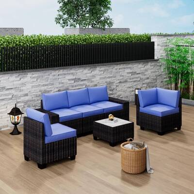 Garvee 6-Piece Modular Outdoor Sectional Sofa Set, PE Rattan All-Weather Patio Furniture with Coffee Table, Thickened Cushion...