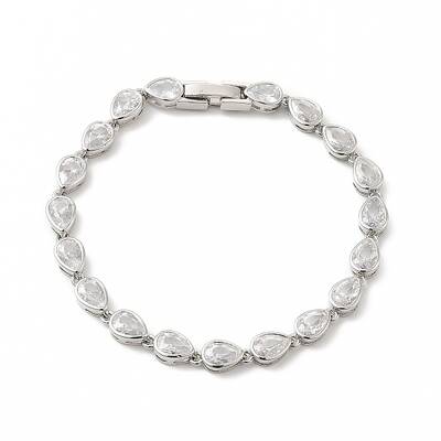 Clear Cubic Zirconia Teardrop Link Chain Bracelet