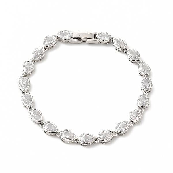 Clear Cubic Zirconia Teardrop Link Chain Bracelet