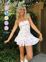 Women's Ditsy Floral Print Tube Dress, Casual Sleeveless Strapless Dress for Summer, Fashion Women's Clothes for Daily Wear, ...