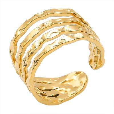 304 Stainless Steel Geometric Multi-layer Cuff Ring