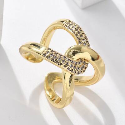 Brass Micro Pave Clear Cubic Zirconia Cuff Rings