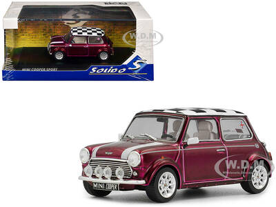 1997 Mini Cooper Sport Purple Metallic with White Stripes and Checkered Top 1/43 Diecast Model Car by Solido