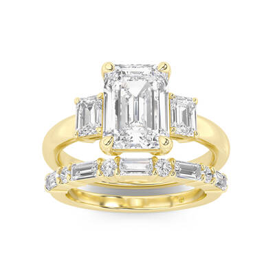 Moonbeam Lab Grown Emerald Cut Diamond Engagement Ring with the Cleo Wedding Band | 10K Yellow Gold 2 ct. tw.