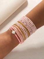 Boho Style Faux Pearl & Shell Decorated Bracelet, Fashionable Beaded Bangles Bracelets for Women & Girls, Trendy All-match & ...