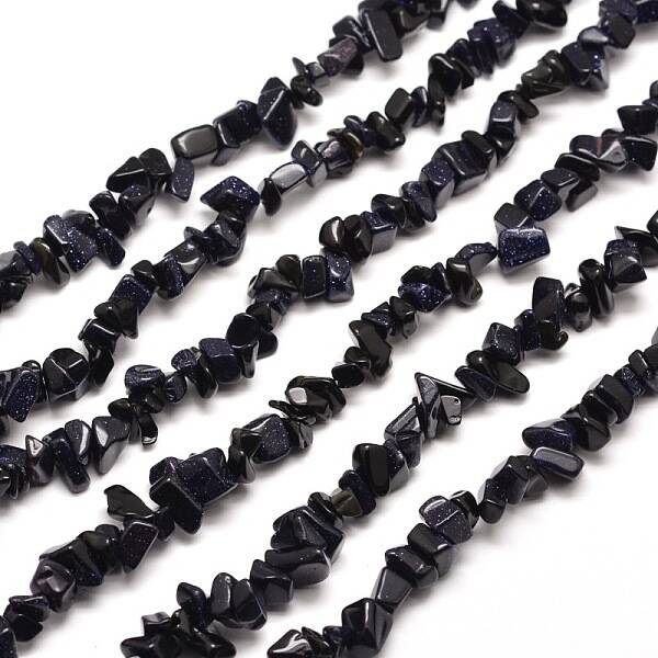 Synthetic  Blue Goldstone Chip Bead Strands