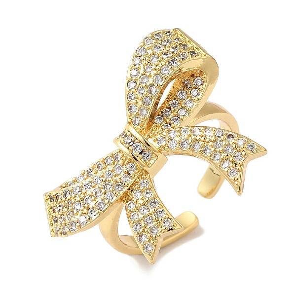 Bowknot Brass Micro Pave Clear Cubic Zirconia Open Cuff Rings for Women