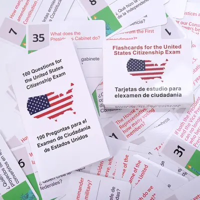 U.S. Civics Test Flash Cards Combo Set with Bilingual Booklet - English/Spanish