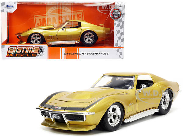 1969 Chevrolet Corvette Stingray ZL-1 Gold Metallic with Black Stripe Bigtime Muscle Series 1/24 Diecast Model Car by Jada