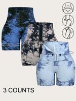 Women's Tie Dye Print High Waist Shorts, Slim Fit Casual Adjustable Hook & Eye Closure Shorts for Summer, Ladies Bottoms for ...