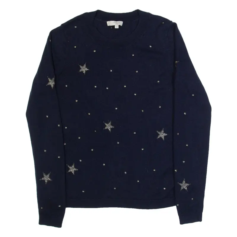 HOBBS LONDON Star Design Womens Patterned Jumper Blue Roll Neck Wool S