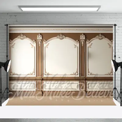 Brown Trim Estate Luxury Western Retro Wall Backdrop - Aperturee