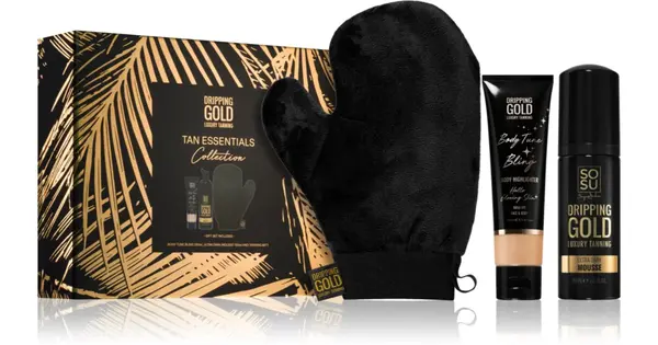 Dripping Gold Tanning Essentials Gift Set (with self-tanning effect) Self-tanning mousse for intense tanning 150 ml + body em...