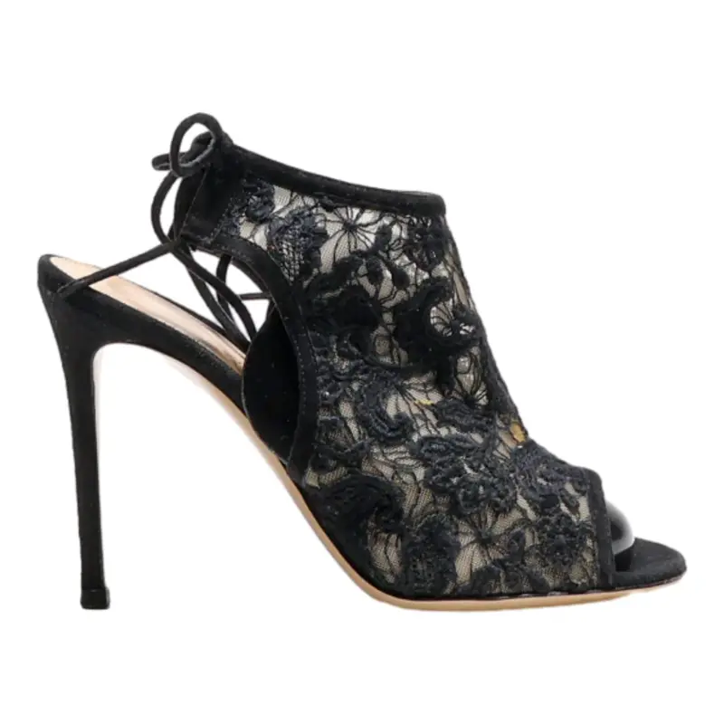 GIANVITO ROSSI Strappy Heels Black Leather Womens UK 4.5