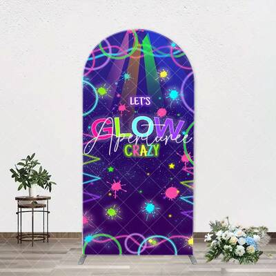 Colorful Neon Lets Glow Crazy Arch Birthday Backdrop