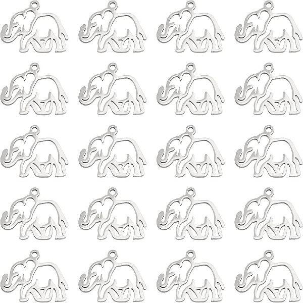 UNICRAFTALE 20pcs Elephant Hollow Charms 201 Stainless Steel Pendants Hypoallergenic Metal Animal Charms for Bracelets Neckla...