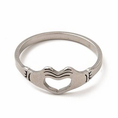 Non-Tarnish 304 Stainless Steel Hollow Out Heart Hand Finger Ring for Women