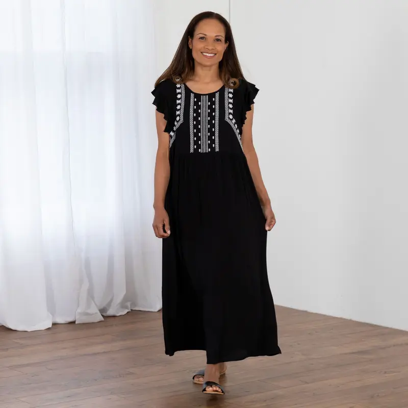Midnight Garden Embroidered Long Dress - S/M