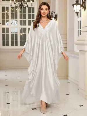 EDOLYNSA kaftan dresses women's caftan relaxed daily wear cover up light jacket flowy beach dress bathrobe Homewear Butter...