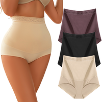 FINETOO Unite Store 3PCS High Waisted Underwear for Women Tummy Control Underwear Lace Waistband Design Soft Nylon Stretchy N...