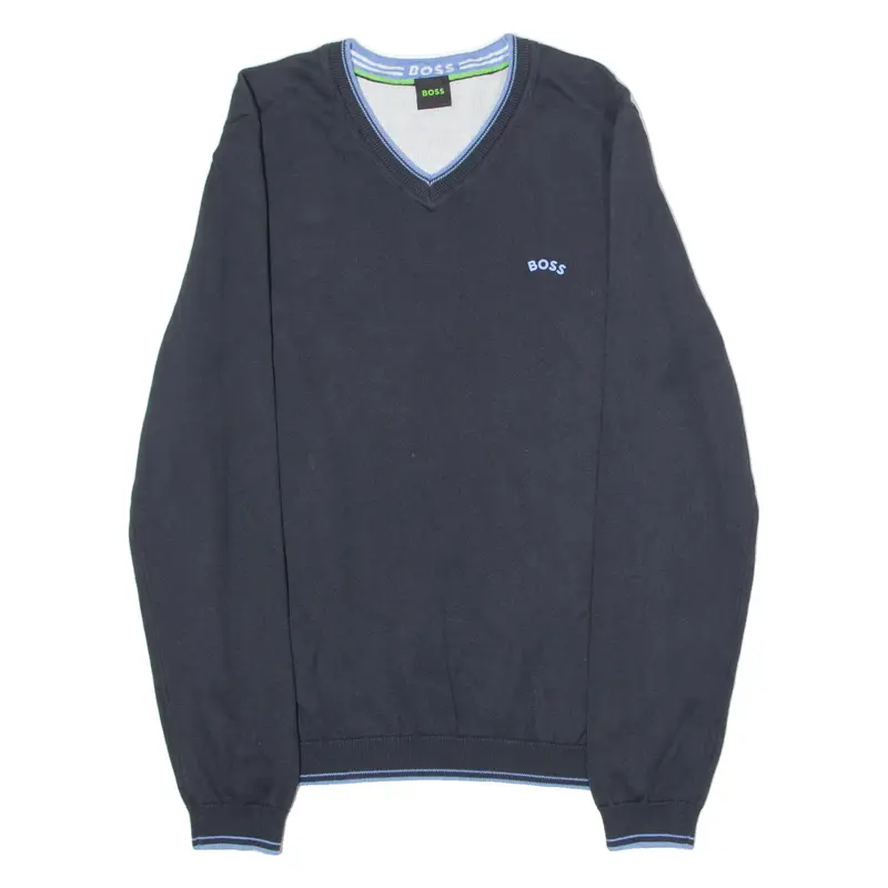 BOSS Vitom Mens Jumper Black V-Neck Tight Knit M