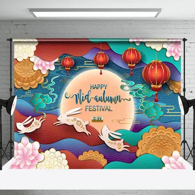 Auspicious Cloud Rabbit Mid Autumn Festival Backdrop