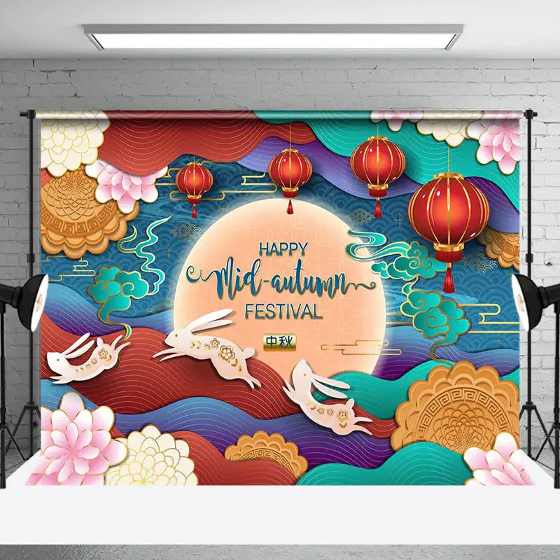 Auspicious Cloud Rabbit Mid Autumn Festival Backdrop