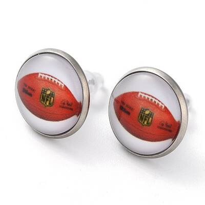 Sport Balls Glass & 304 Stainless Steel Stud Earrings for Women