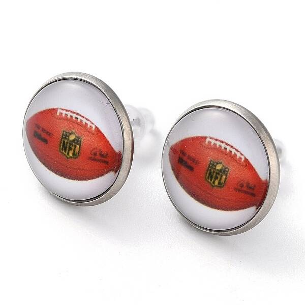 Sport Balls Glass & 304 Stainless Steel Stud Earrings for Women