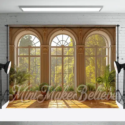 Arched Window Green Plants Indoor Spring Backdrop - Aperturee