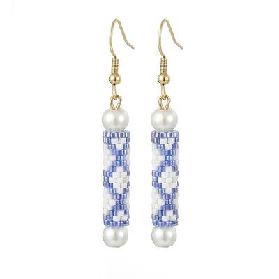 Glass Pearl & Seed Column Dangle Earrings