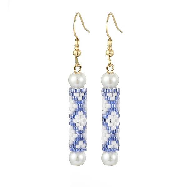 Glass Pearl & Seed Column Dangle Earrings