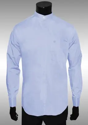 Nehru Collarless Baby Blue Light Medium Fabric Men's Dress Shirt