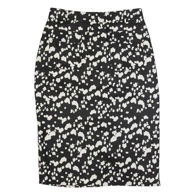 MINT VELVET Womens Pencil Skirt Black Midi Linen Spotted UK 14