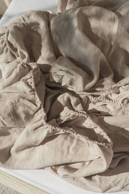 Linen fitted sheet in Cream | Size: AU Double