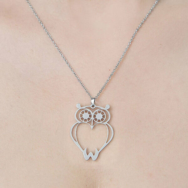 Non-Tarnish 201 Stainless Steel Hollow Owl Pendant Necklace