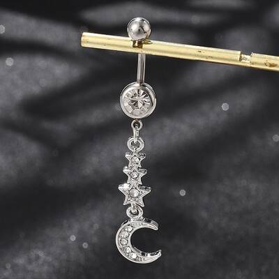 Alloy Crystal Rhinestone Dangle Curved Barbell Belly Rings