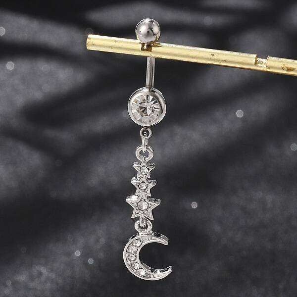 Alloy Crystal Rhinestone Dangle Curved Barbell Belly Rings