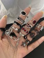 Punk Style Star & Heart & Spider Design Ring Set,  Gifts for Wife, Goth Girl Jewelry, Rhinestone Decor Y2k Adjustable Ring, F...