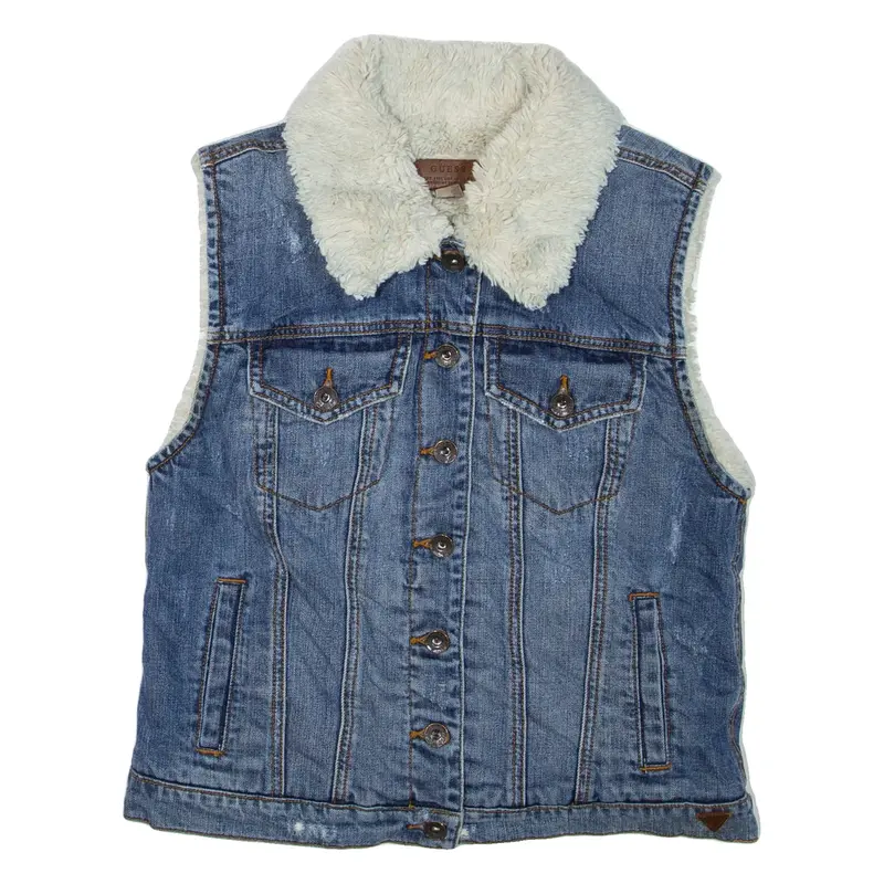 GUESS Girls Sherpa Lined Denim Jacket Blue M