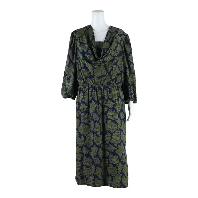 Womens Day Dress Green Spotted Short Sleeve Midi M