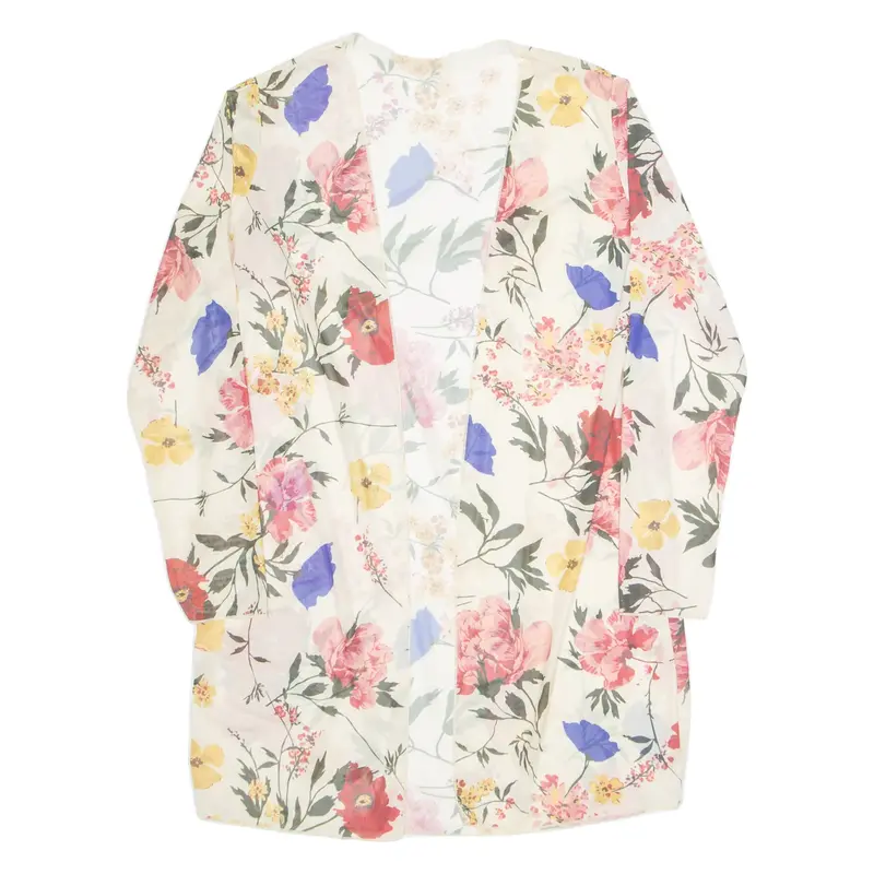 Sheer Womens Kimono Top Cream Long Sleeve Floral S